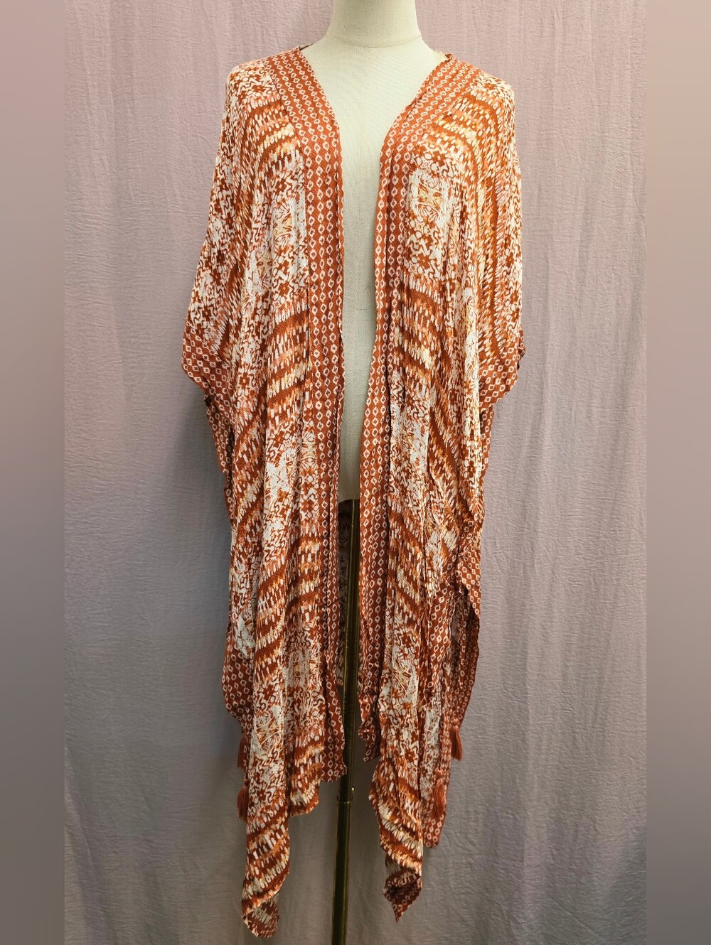 Xhilaration Geometric Boho Lightweight Open Front Kimono Coverup - Orange, M/L